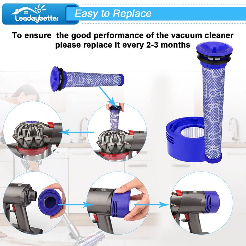 Leadaybetter Vacuum Filter Replacement for Dyson V7 V8 SV10 Animal Absolute Stick Cordless Vac Cleaner, 3 Post & 3 Pre Filters, Compare to Part # 965661-01 & 967478-01 - Image 4